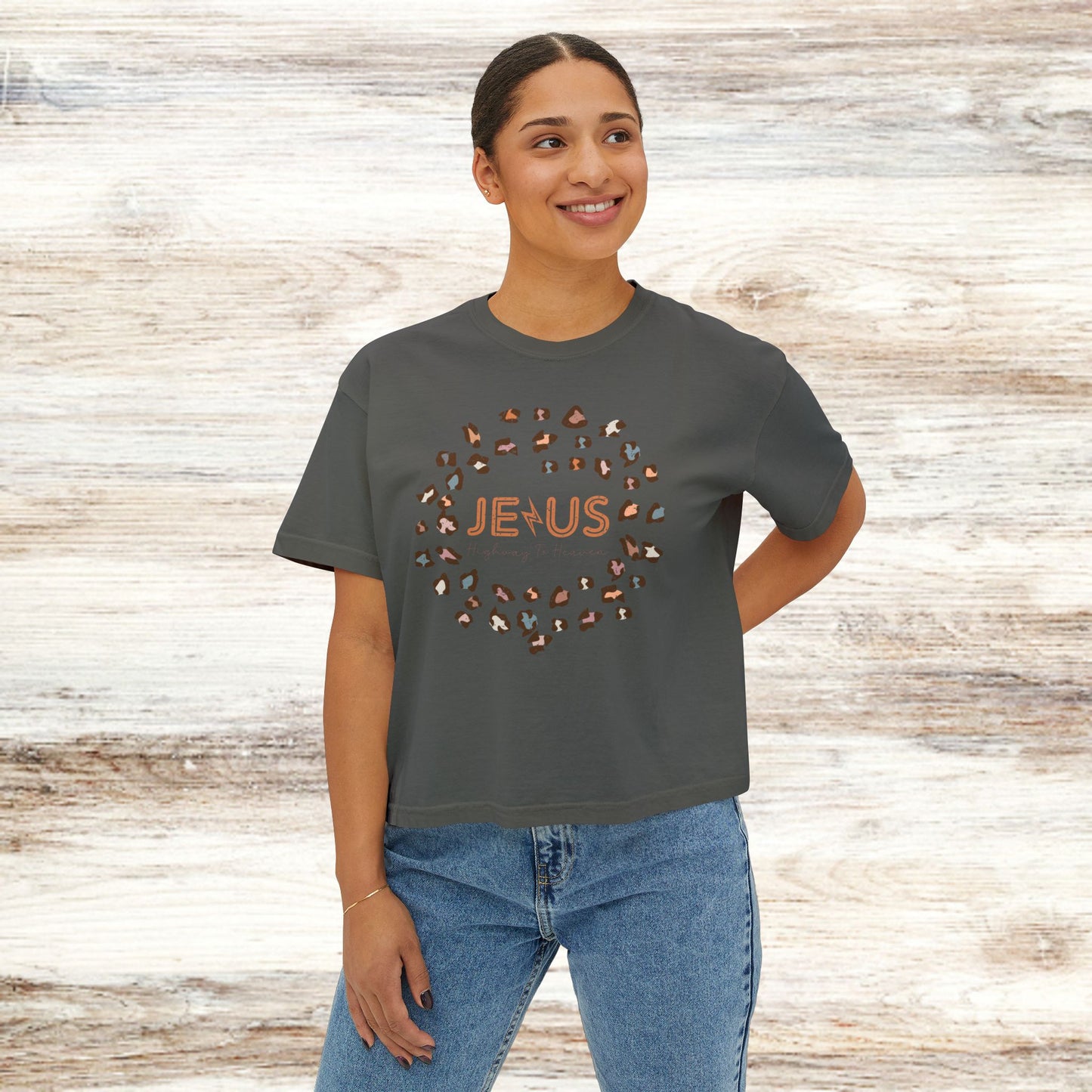 Leopard Print Women's Tee - Jesus Highway to Heaven