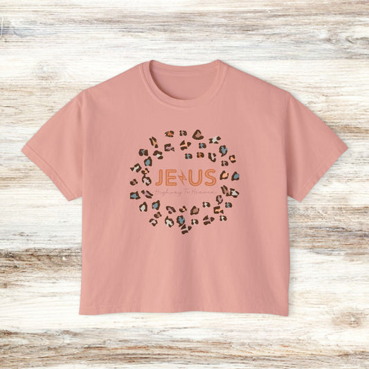 Leopard Print Women's Tee - Jesus Highway to Heaven