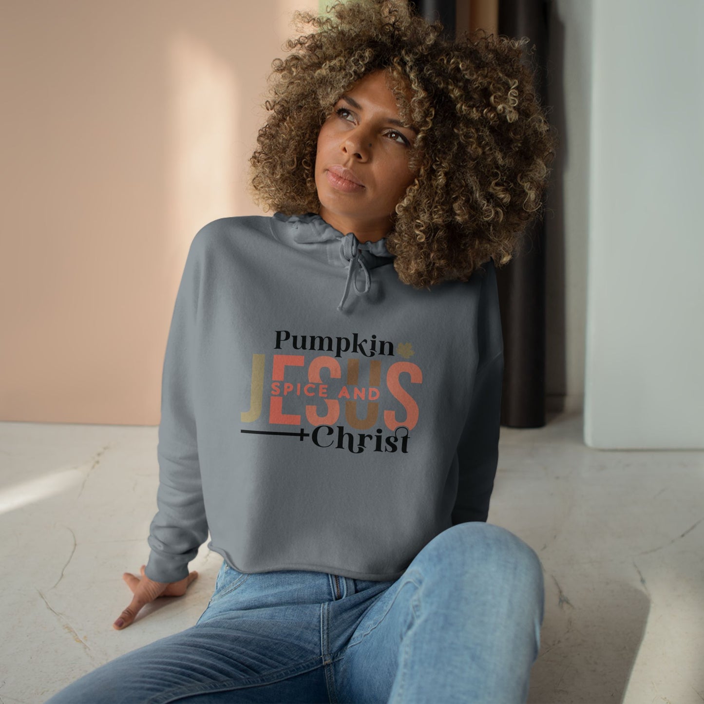 Pumpkin Spice & Jesus Crop Hoodie - Perfect for Fall Celebrations