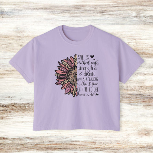 Women's Boxy Proverbs 31:25 Floral Premium T-Shirt