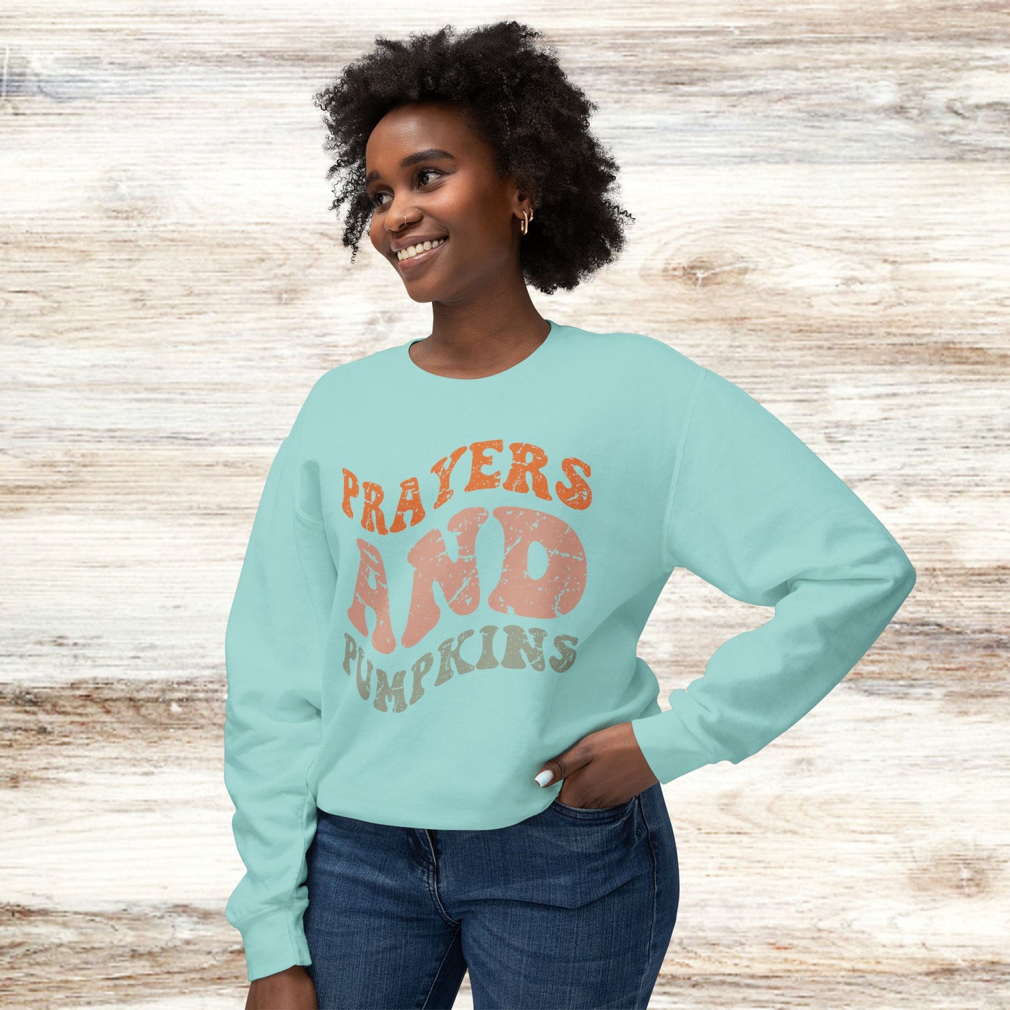 Prayers and Pumpkins Crewneck Sweatshirt for Autumn