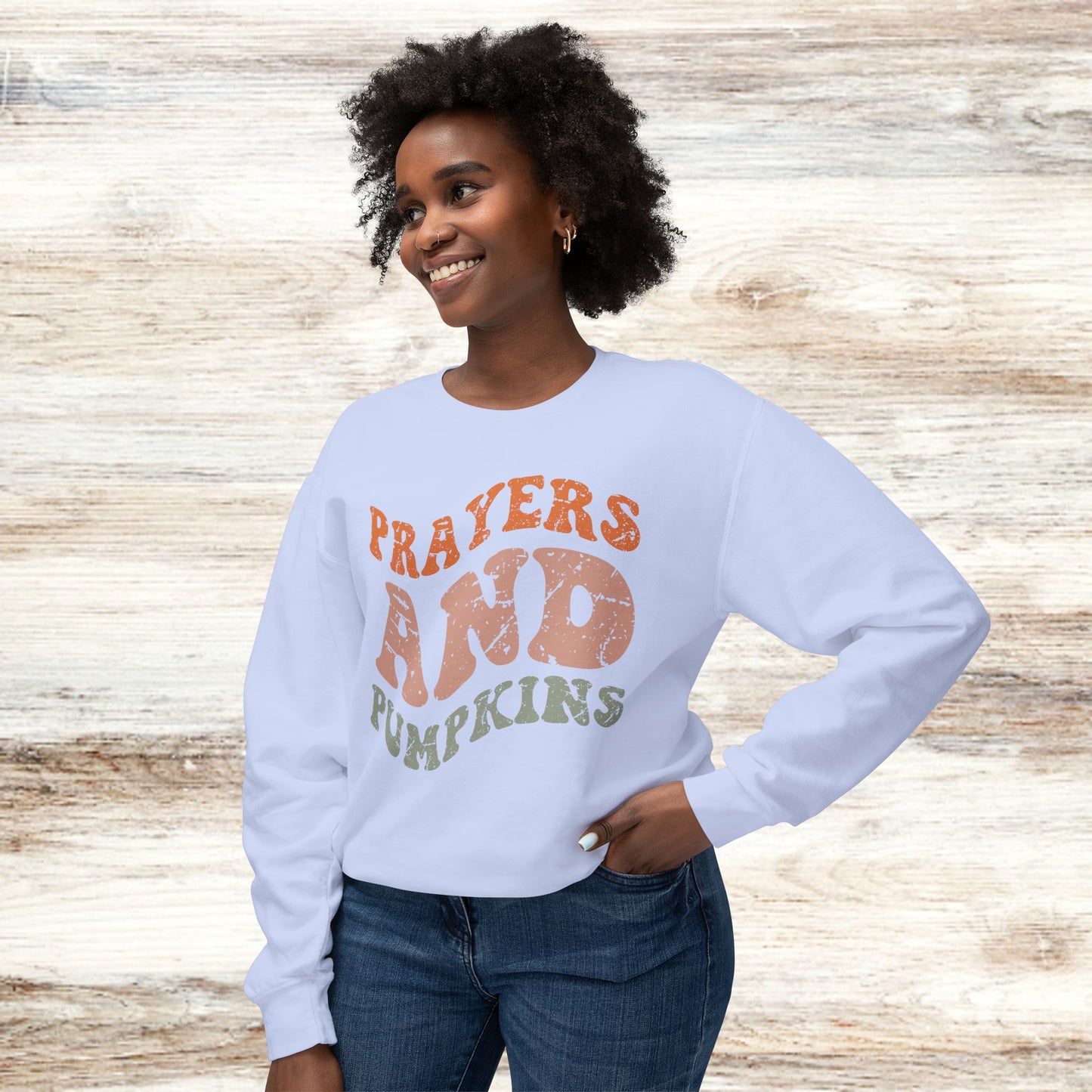 Prayers and Pumpkins Crewneck Sweatshirt for Autumn