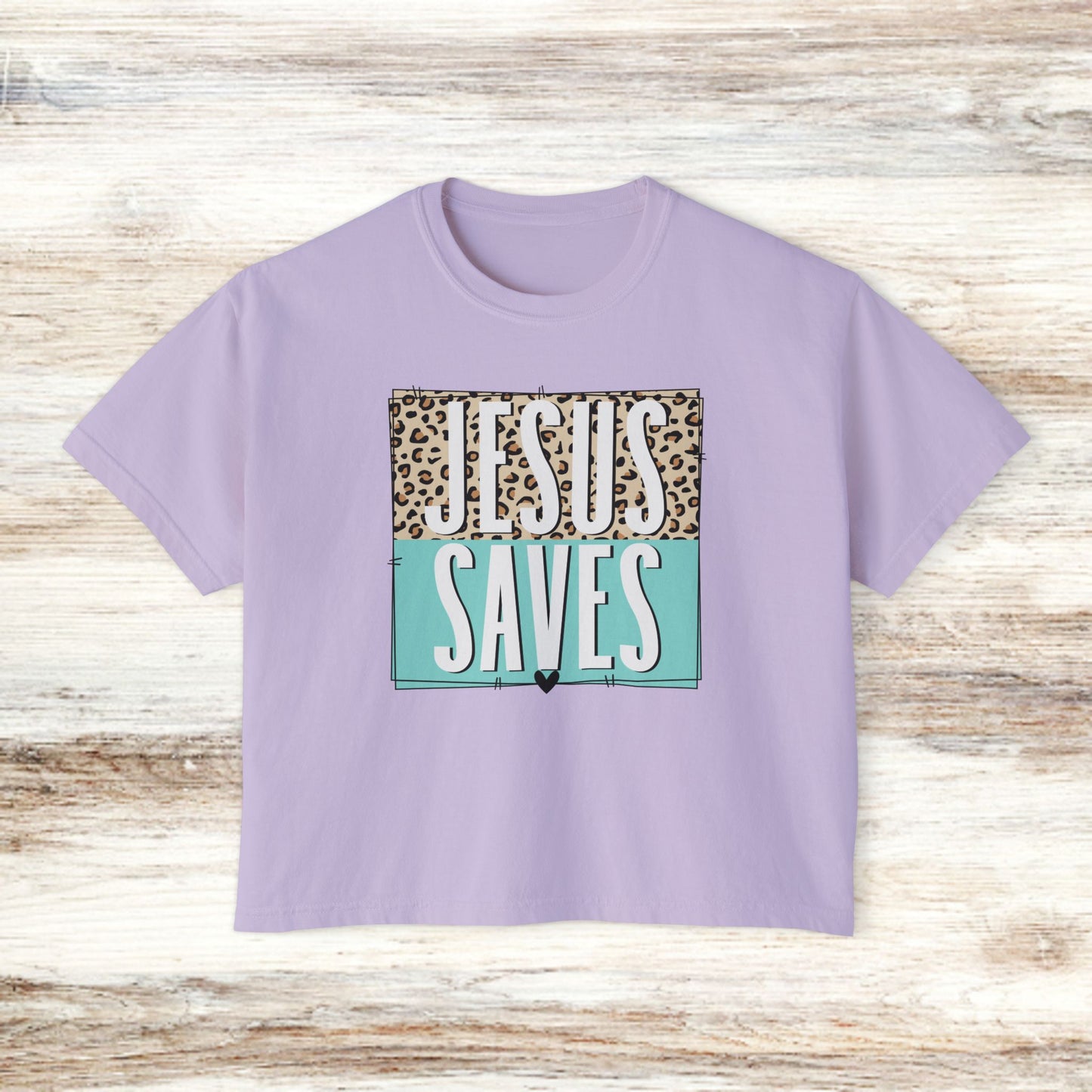 Christian Leopard Print Women's Box Tee - Jesus Saves Boxy Premium T-Shirt