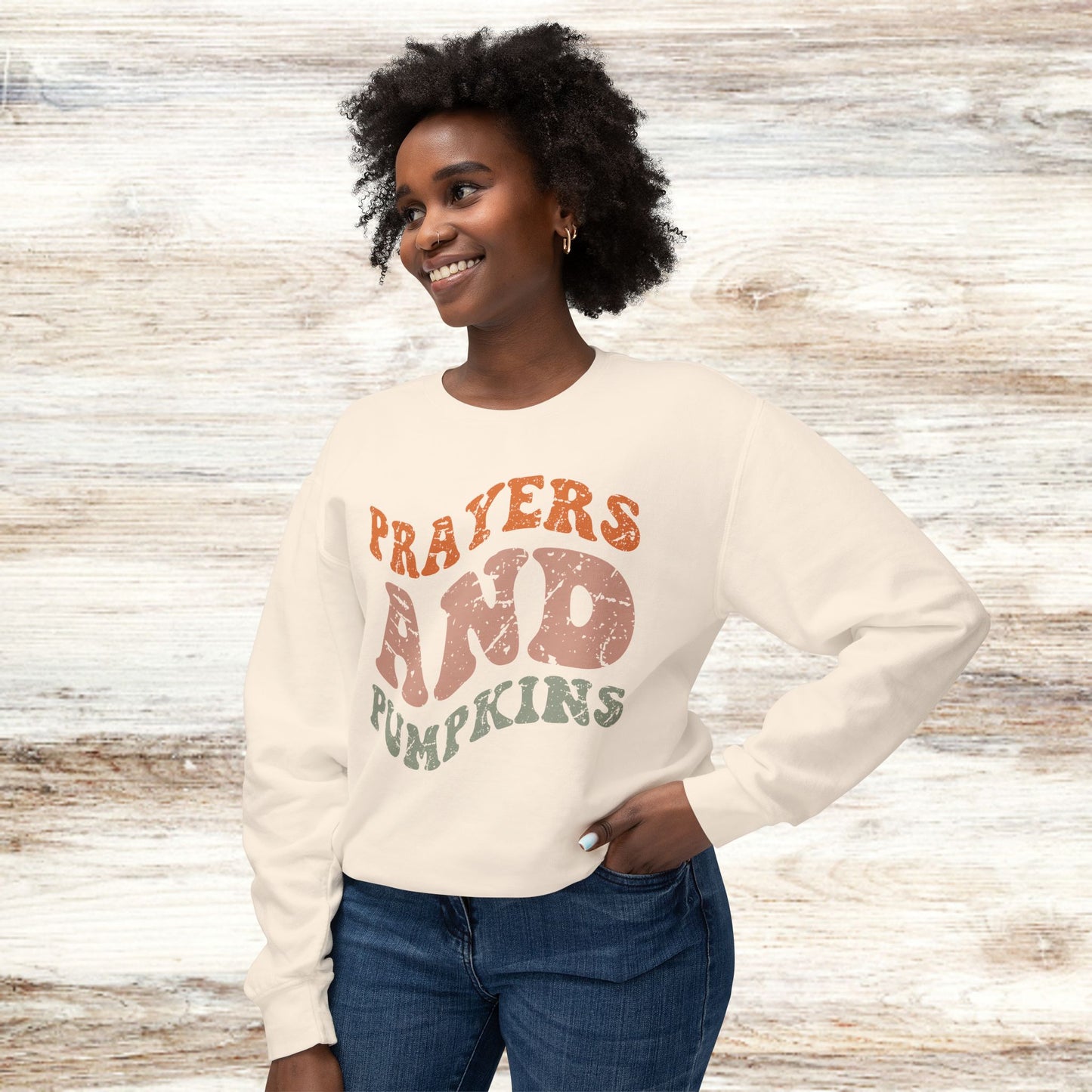 Prayers and Pumpkins Crewneck Sweatshirt for Autumn