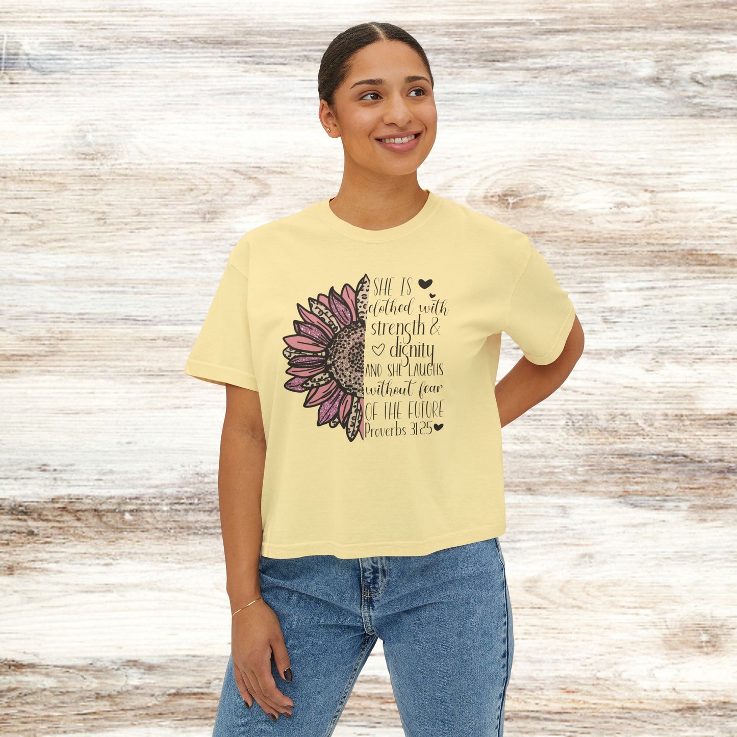 Women's Boxy Proverbs 31:25 Floral Premium T-Shirt