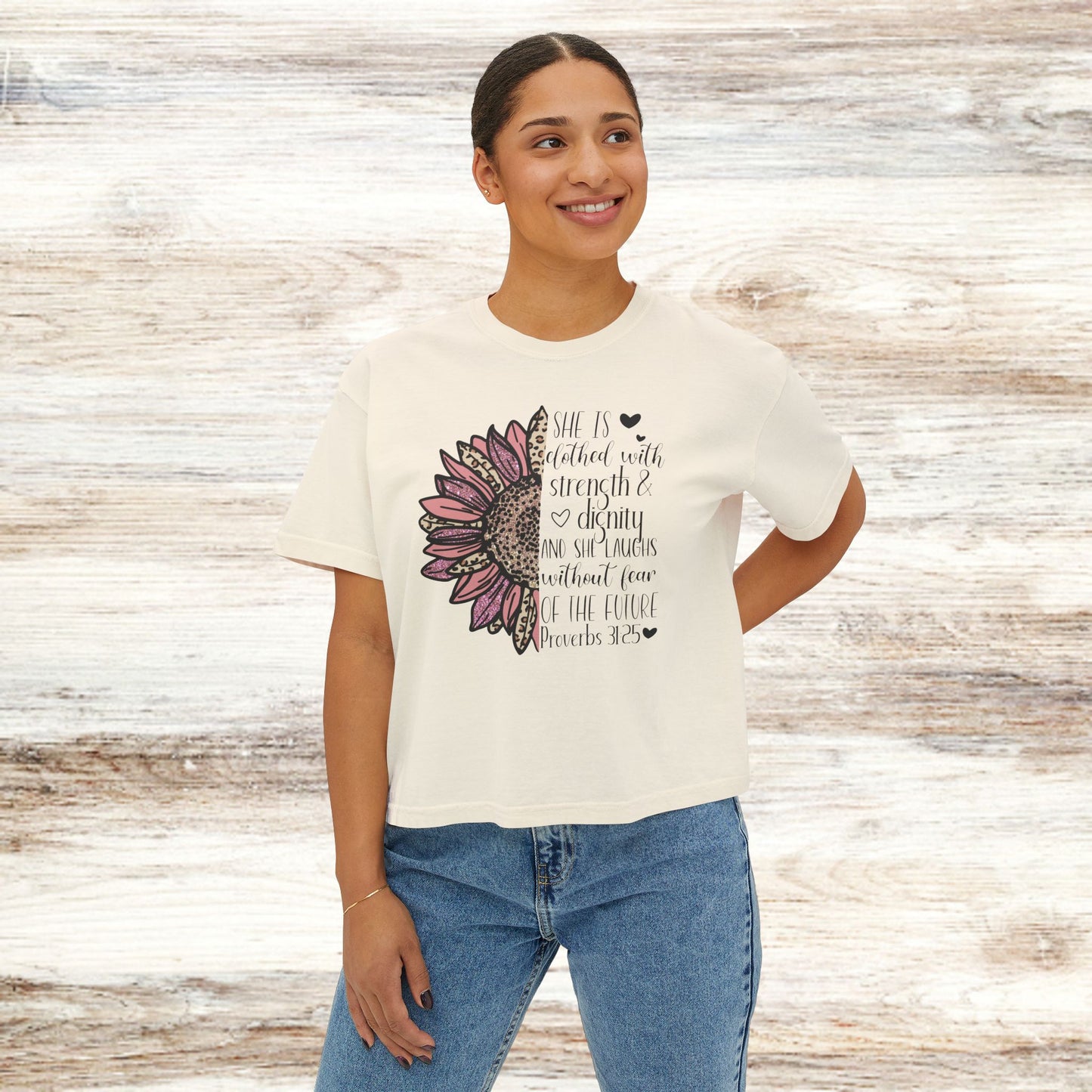 Women's Boxy Proverbs 31:25 Floral Premium T-Shirt