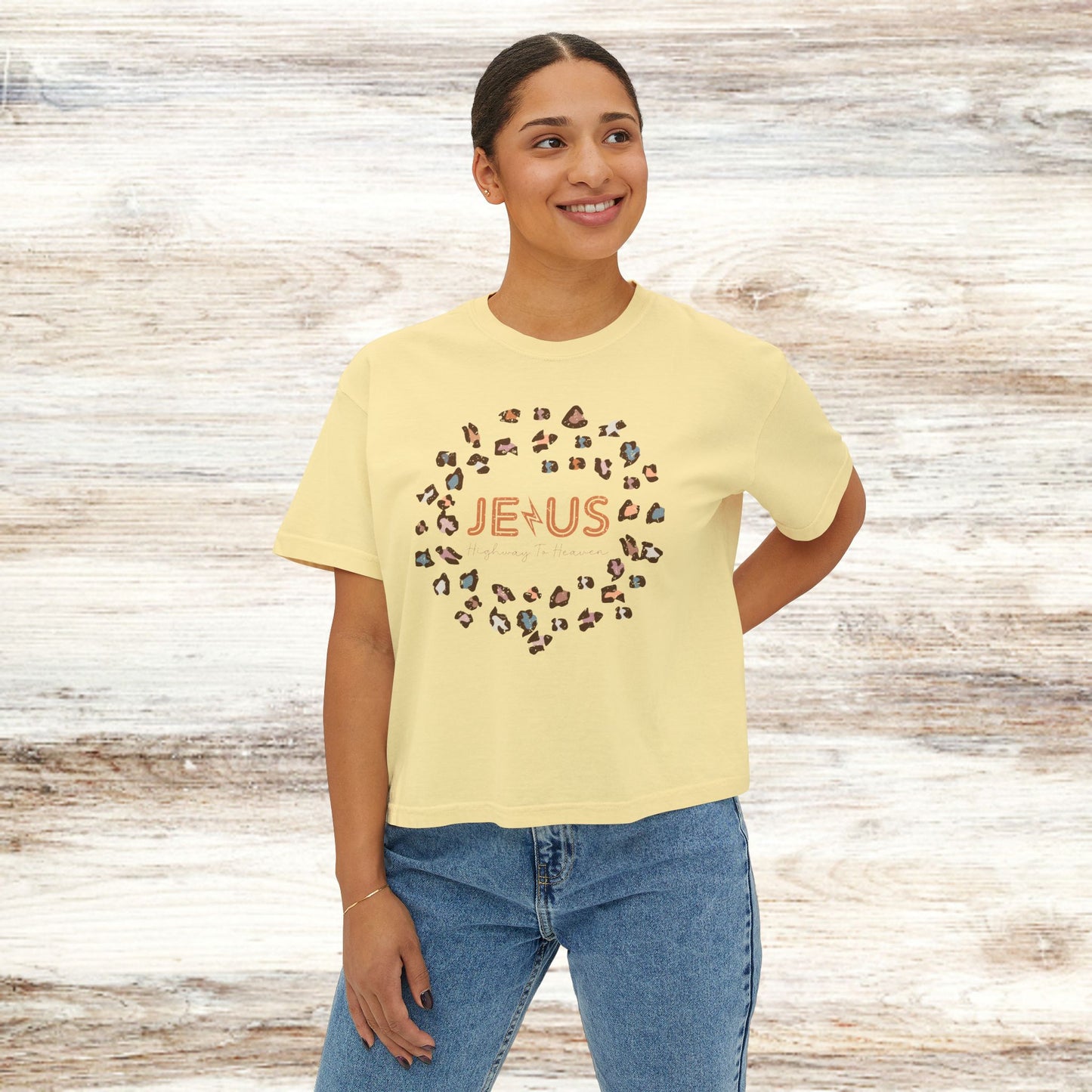 Leopard Print Women's Tee - Jesus Highway to Heaven