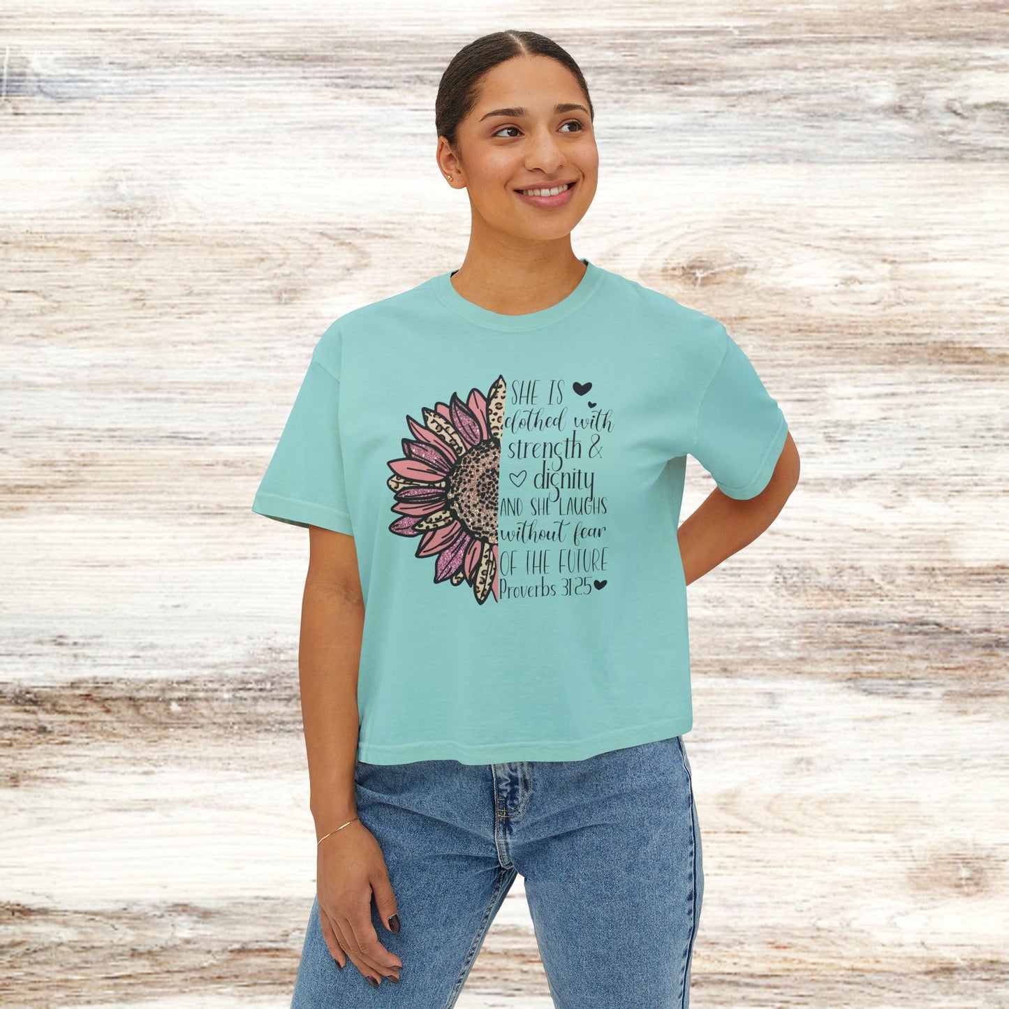 Women's Boxy Proverbs 31:25 Floral Premium T-Shirt