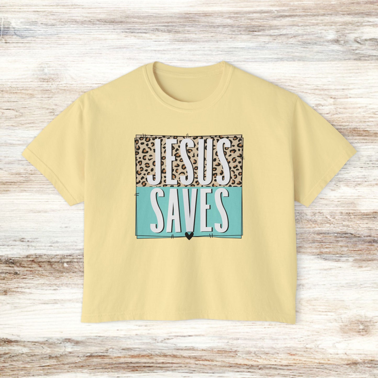 Christian Leopard Print Women's Box Tee - Jesus Saves Boxy Premium T-Shirt