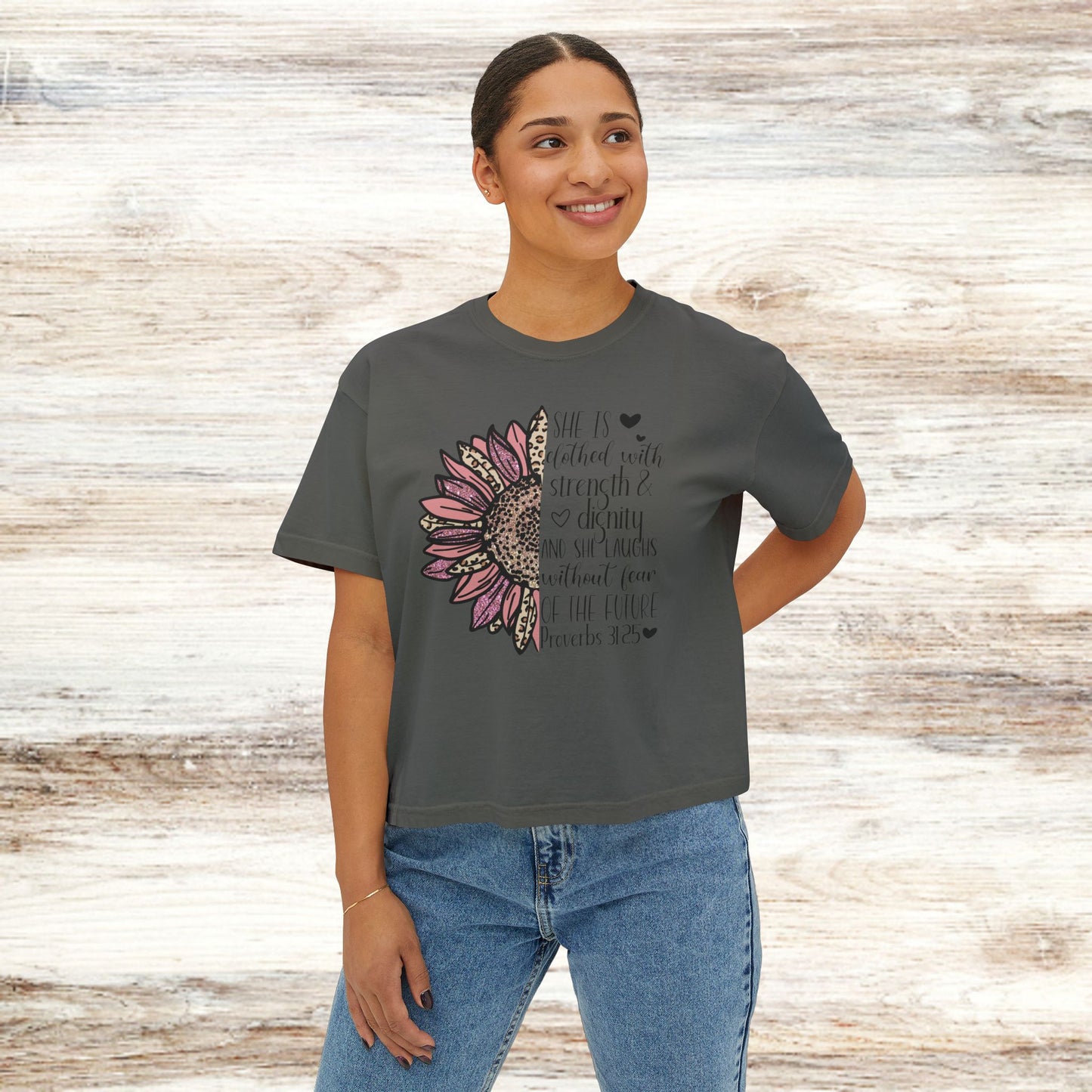 Women's Boxy Proverbs 31:25 Floral Premium T-Shirt