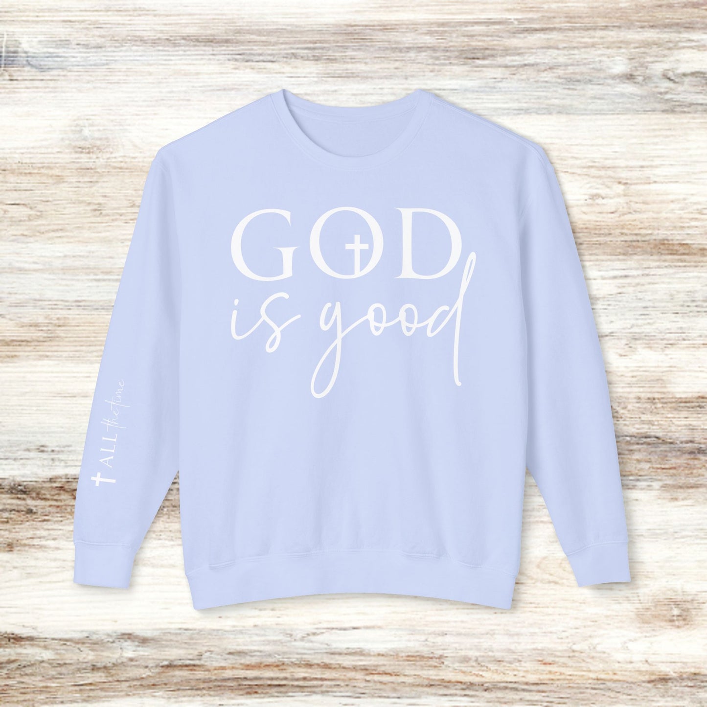 God is Good Unisex Lightweight Crewneck Sweatshirt - Faith-Based Design for Celebrations and Everyday Comfort