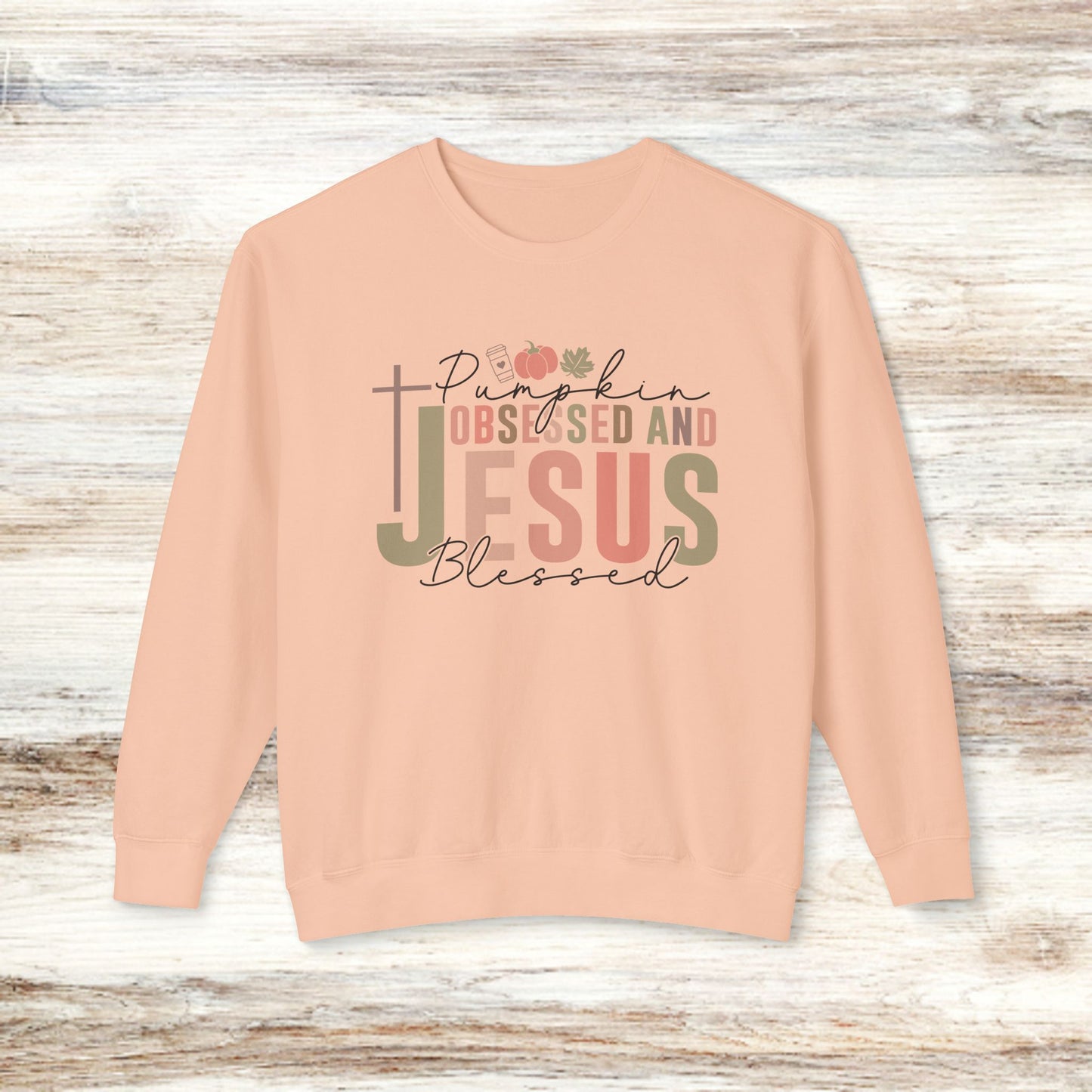 Pumpkin Obsessed and Jesus Blessed Unisex Lightweight Crewneck Sweatshirt