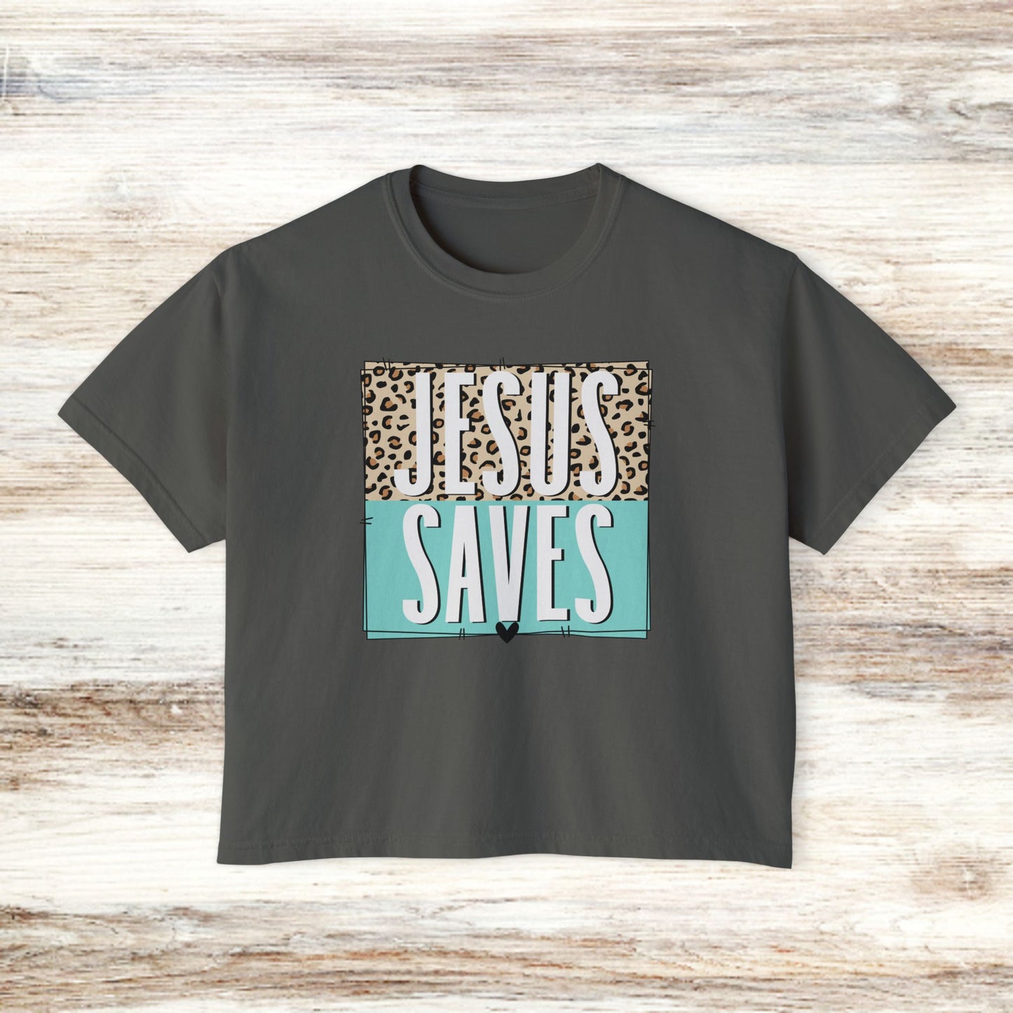 Christian Leopard Print Women's Box Tee - Jesus Saves Boxy Premium T-Shirt