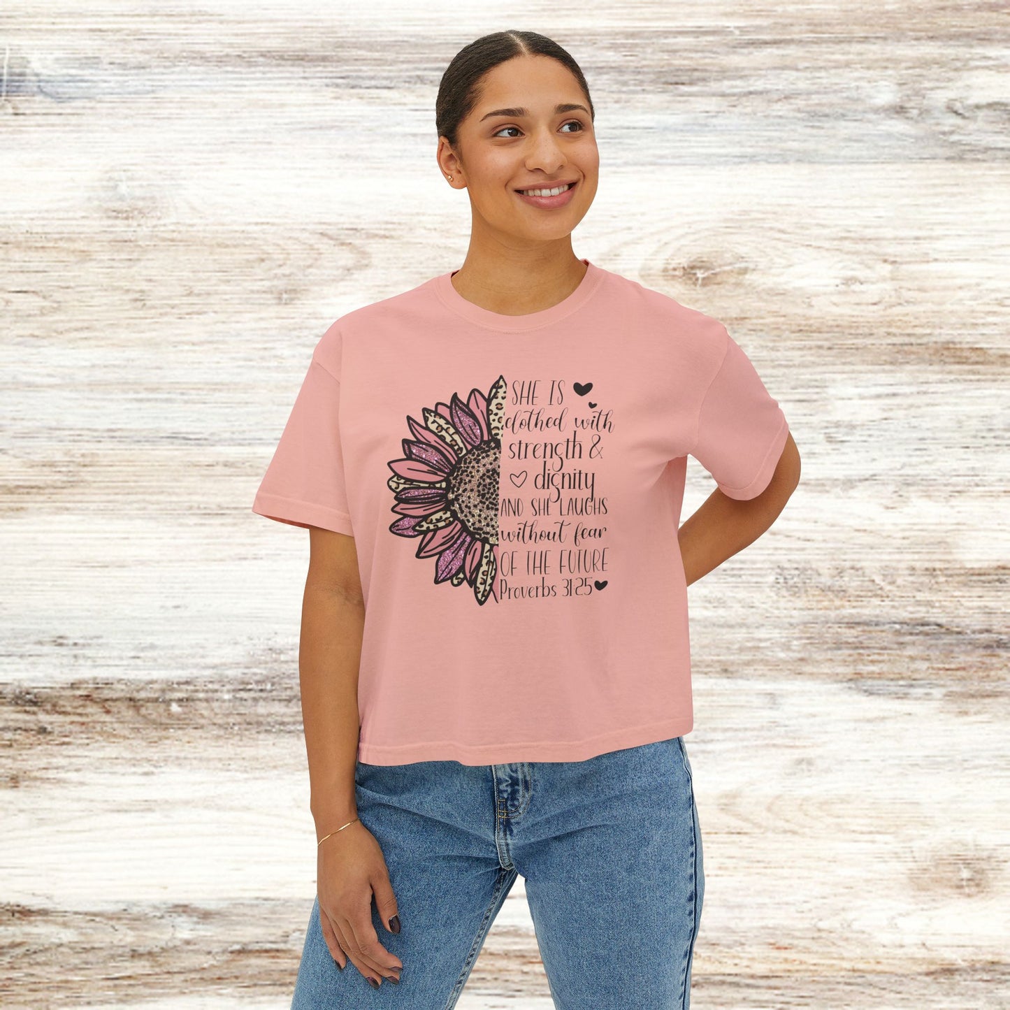 Women's Boxy Proverbs 31:25 Floral Premium T-Shirt