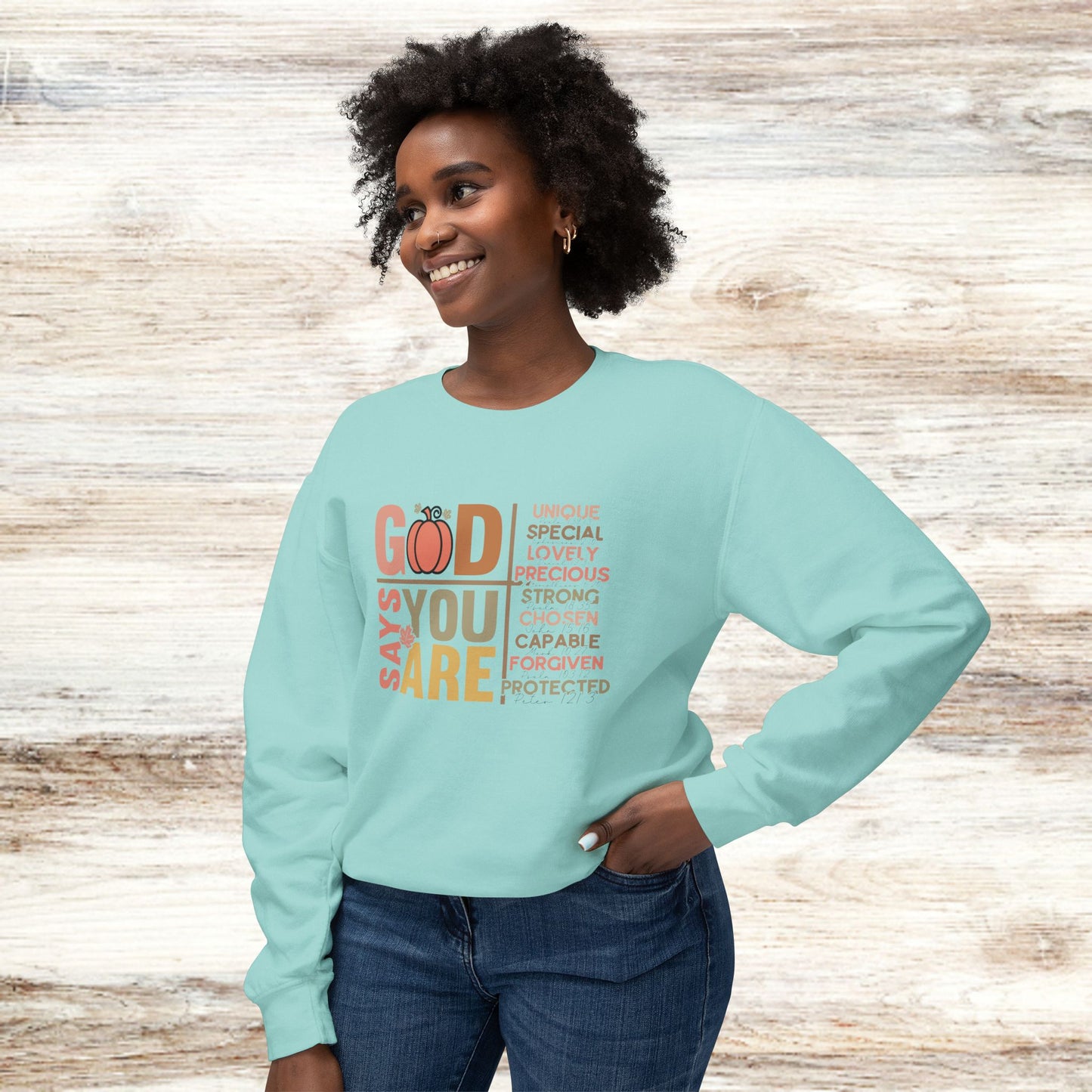 God Says You Are Unisex Lightweight Crewneck Sweatshirt for Faith and Inspiration