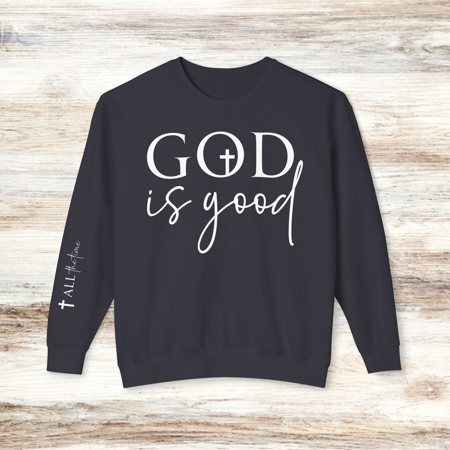 God is Good Unisex Lightweight Crewneck Sweatshirt - Faith-Based Design for Celebrations and Everyday Comfort