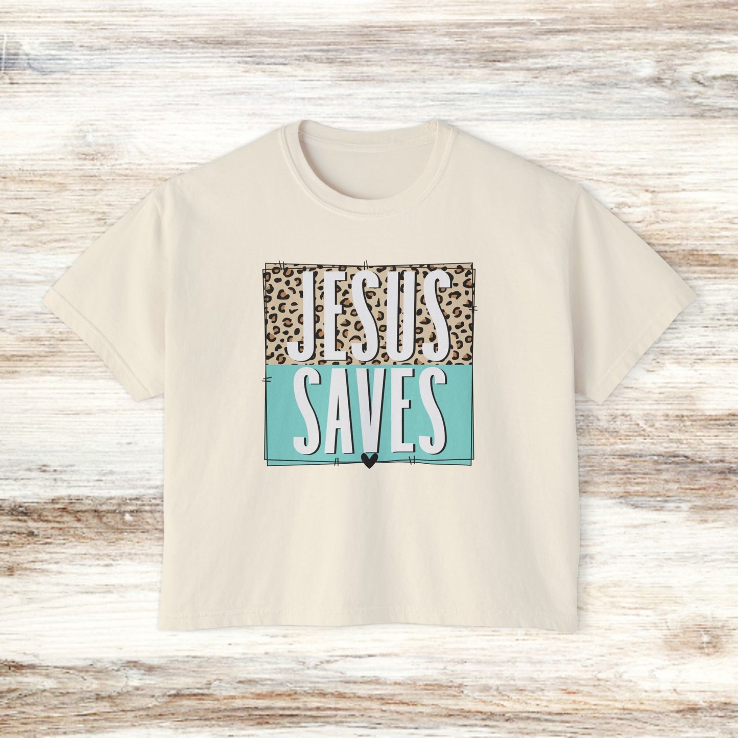 Christian Leopard Print Women's Box Tee - Jesus Saves Boxy Premium T-Shirt