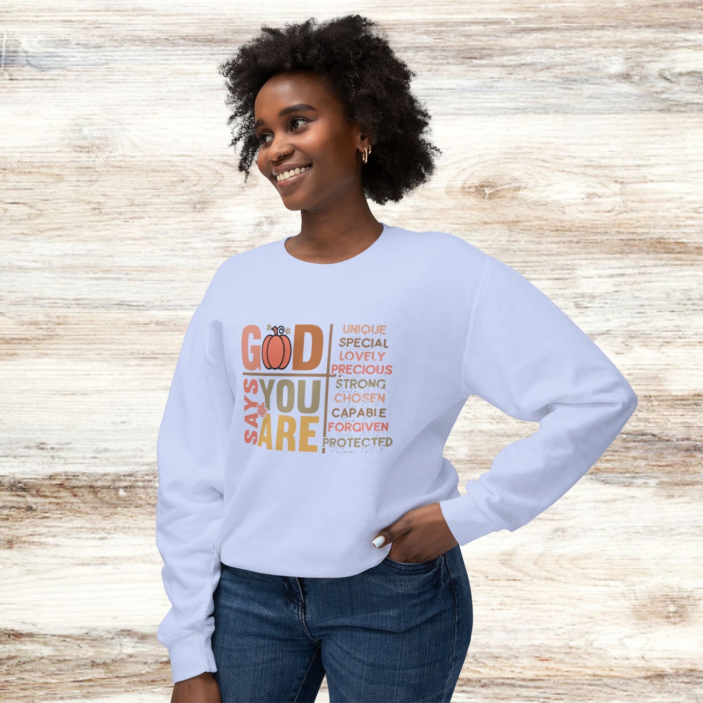 God Says You Are Unisex Lightweight Crewneck Sweatshirt for Faith and Inspiration