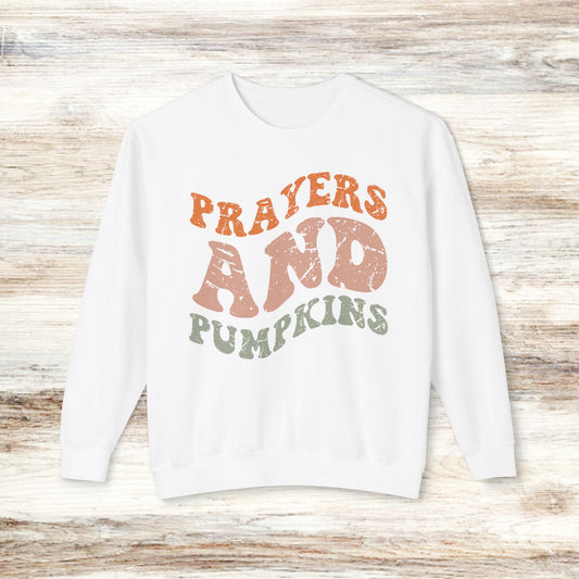 Prayers and Pumpkins Crewneck Sweatshirt for Autumn